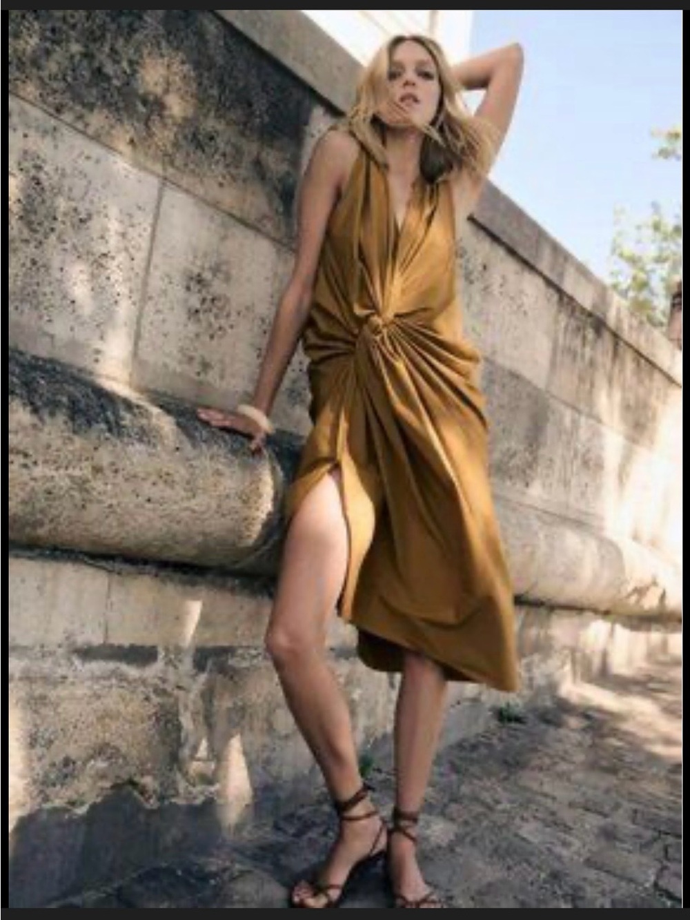 Zara Twist-Knot High-Low Dress in Mustard XS